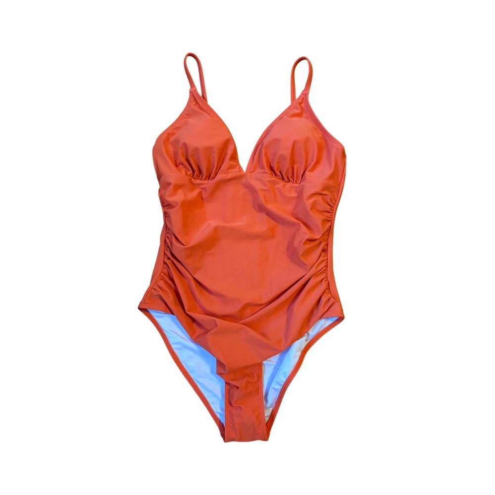 NWT Cupshe Orange One Piece Swimsuit Ruched V-Neck Size Large